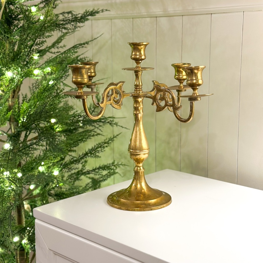 Vintage Brass 5 Candle Candelabra
